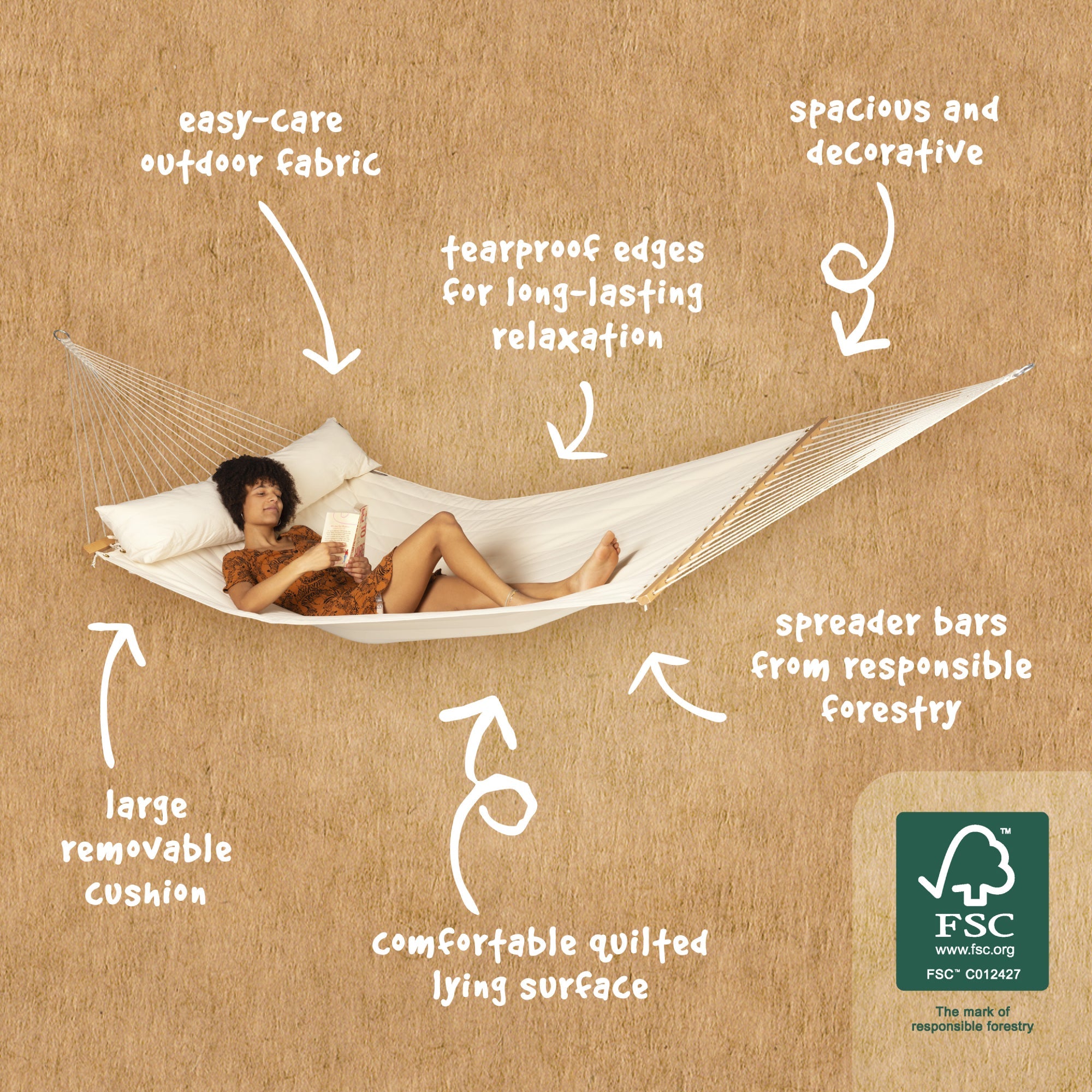 LA SIESTA Alabama Kingsize Hammock with Wooden Stand (Size XL - 140 cm)