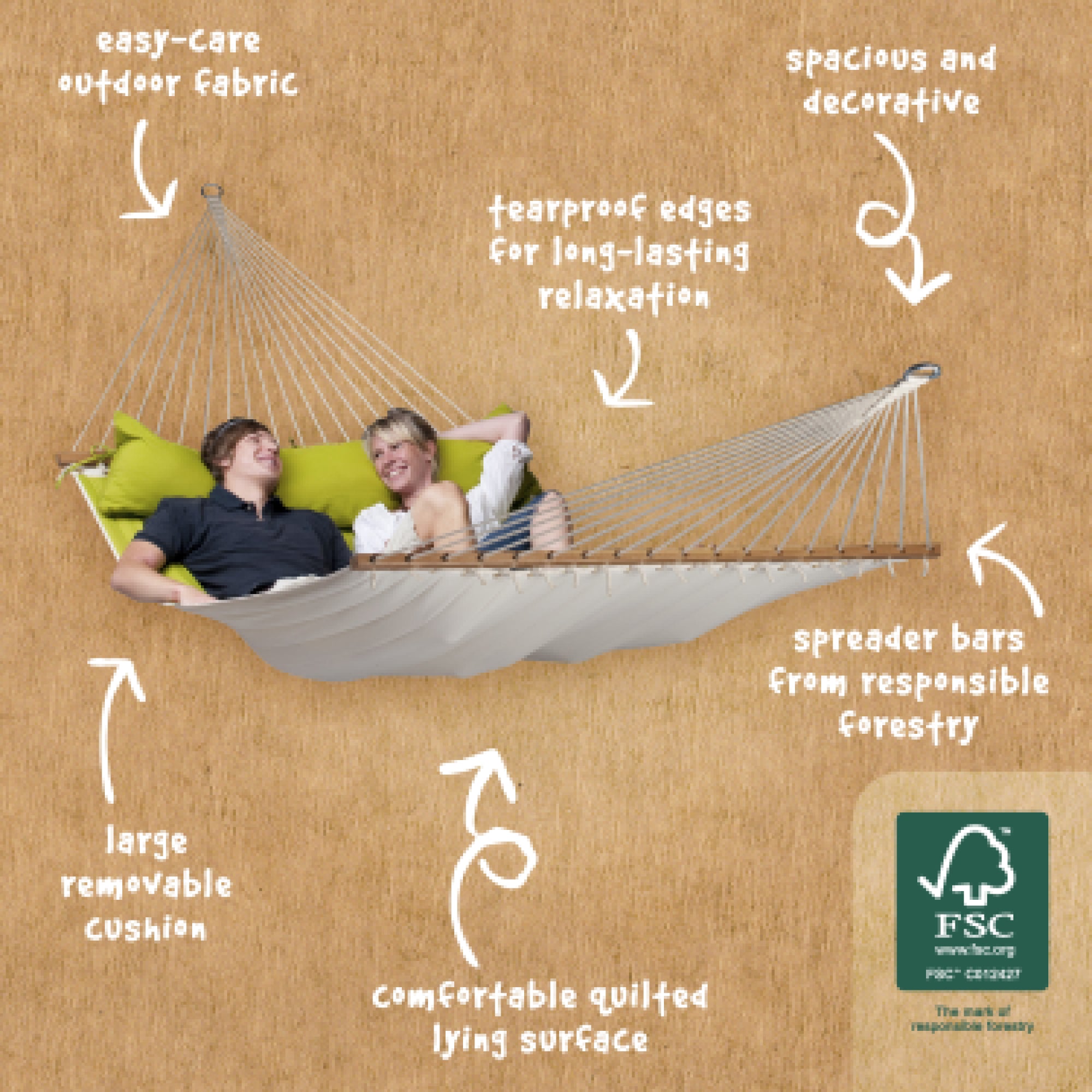 LA SIESTA Alabama Kingsize Hammock with Wooden Stand (Size XL - 140 cm)