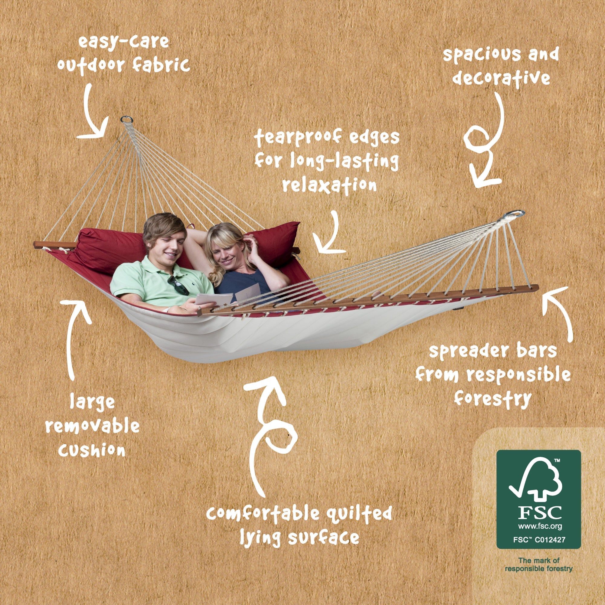 LA SIESTA Alabama Kingsize Hammock with Wooden Stand (Size XL - 140 cm)