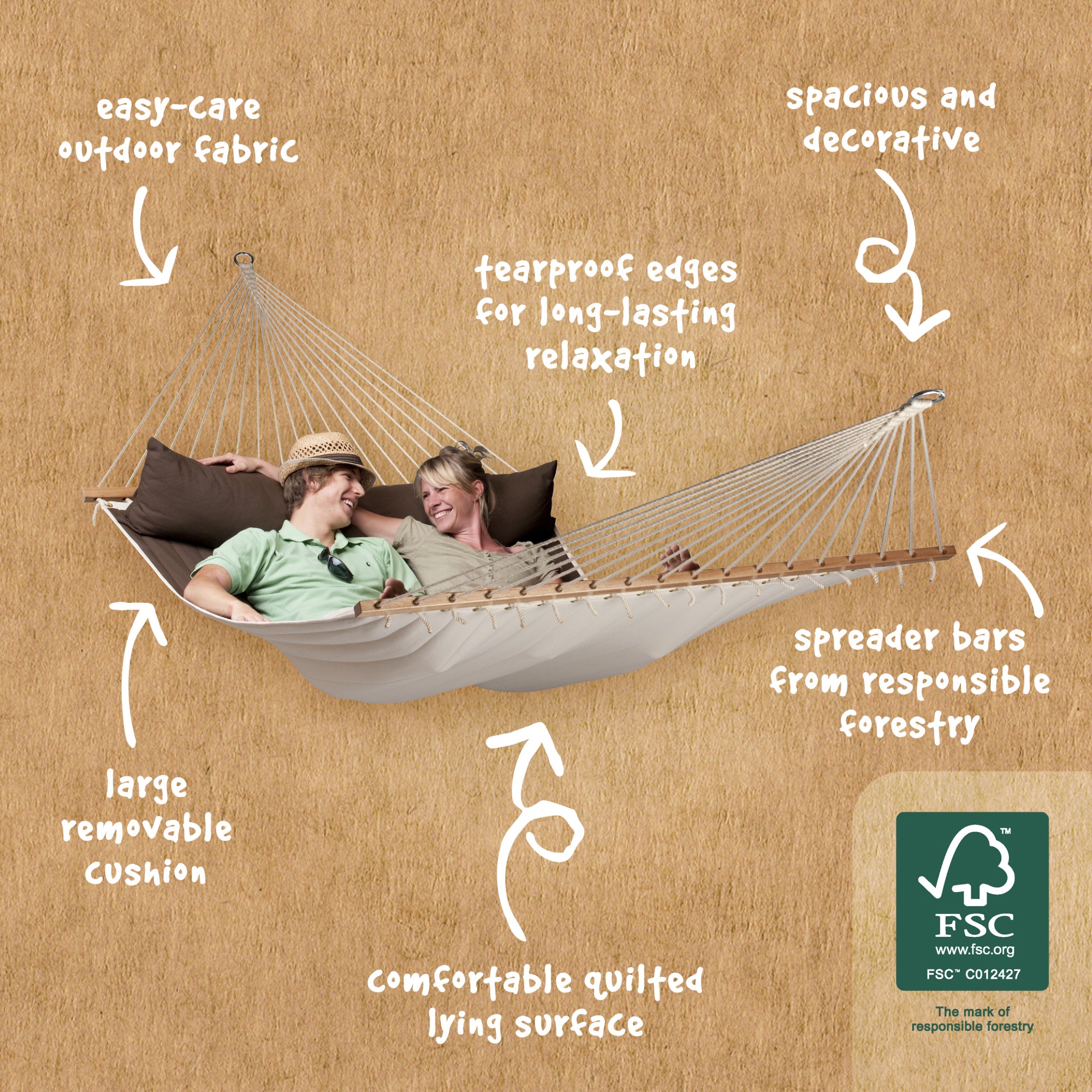 LA SIESTA Alabama Oversized Hammock Swings for 2 people