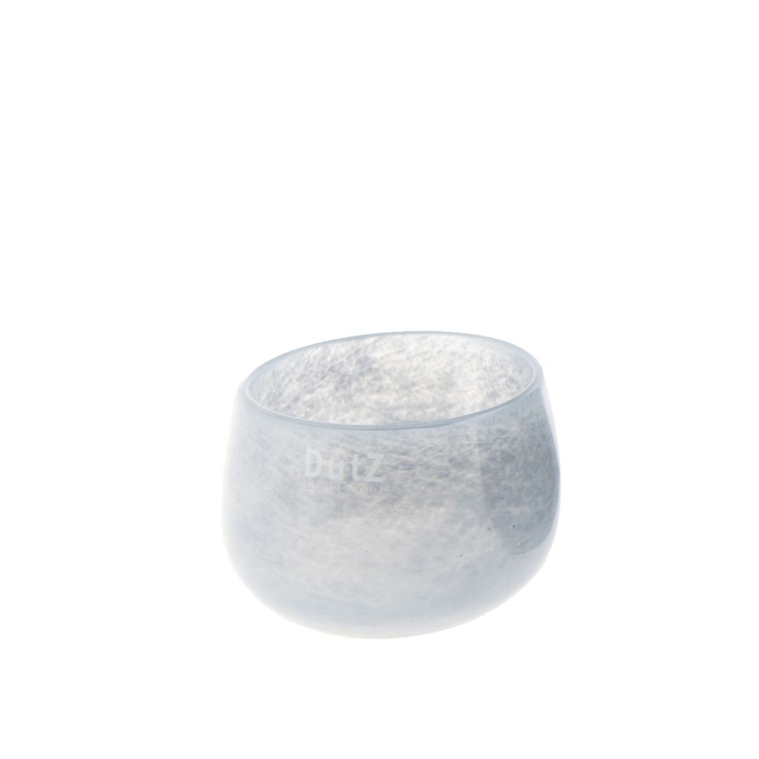 DutZ round pot candle holder in frosted light grey mouth-blown glass, featuring a smooth matte texture. Ideal for holding candles or as a decorative home accent.