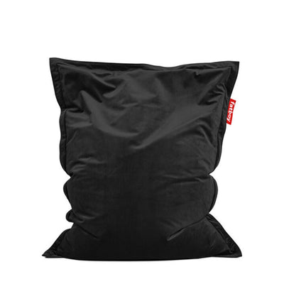 Elegant Fatboy Original Slim Bean Bag in Black velvet fabric, a luxe floor chair for modern interiors, sold by Desert River Shop.