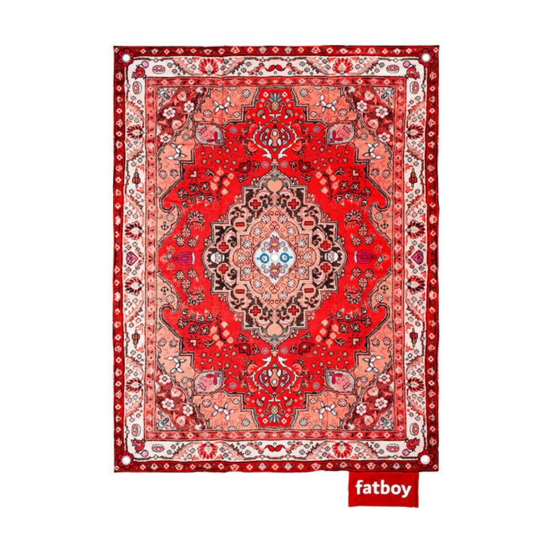 Red Fatboy Picnic Lounge Blanket with Persian-style print, includes pegs and brush for outdoor use, available at Desert River Shop