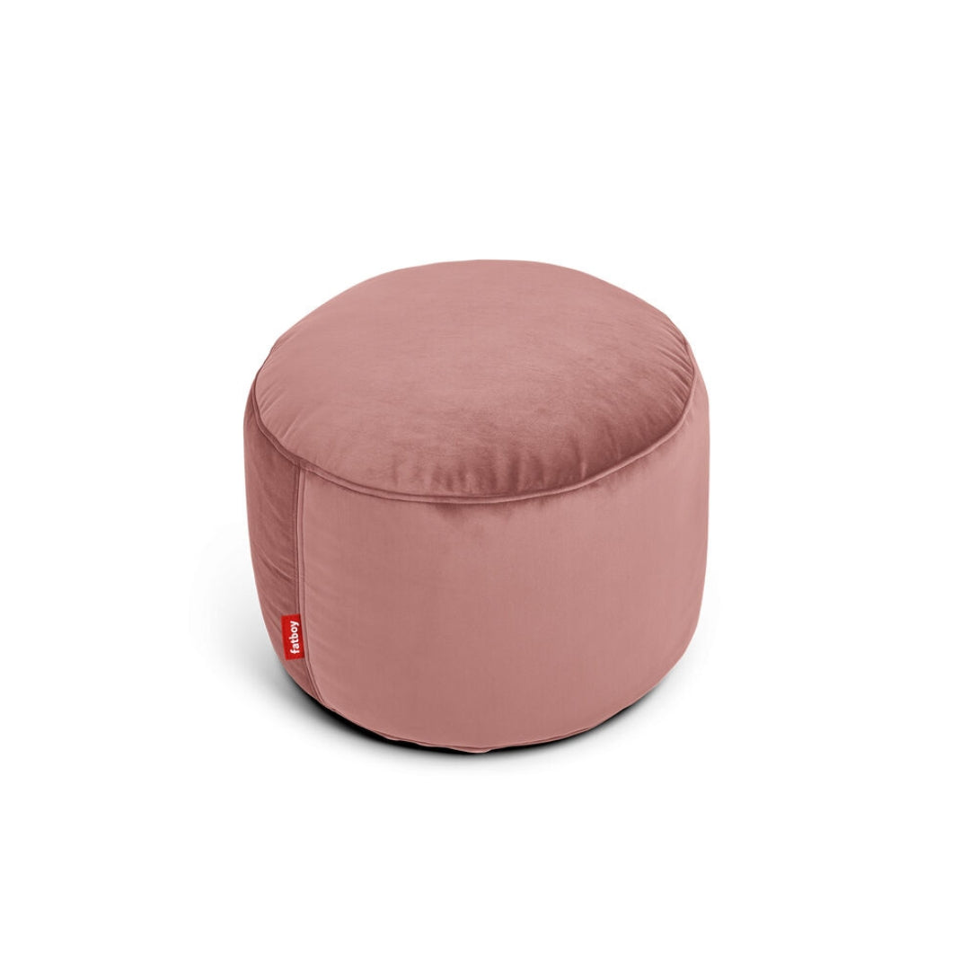Small round Fatboy Point Velvet Pouf in Rose Quartz, soft-touch velvet finish, perfect as a footrest or extra seat, from Desert River Shop.