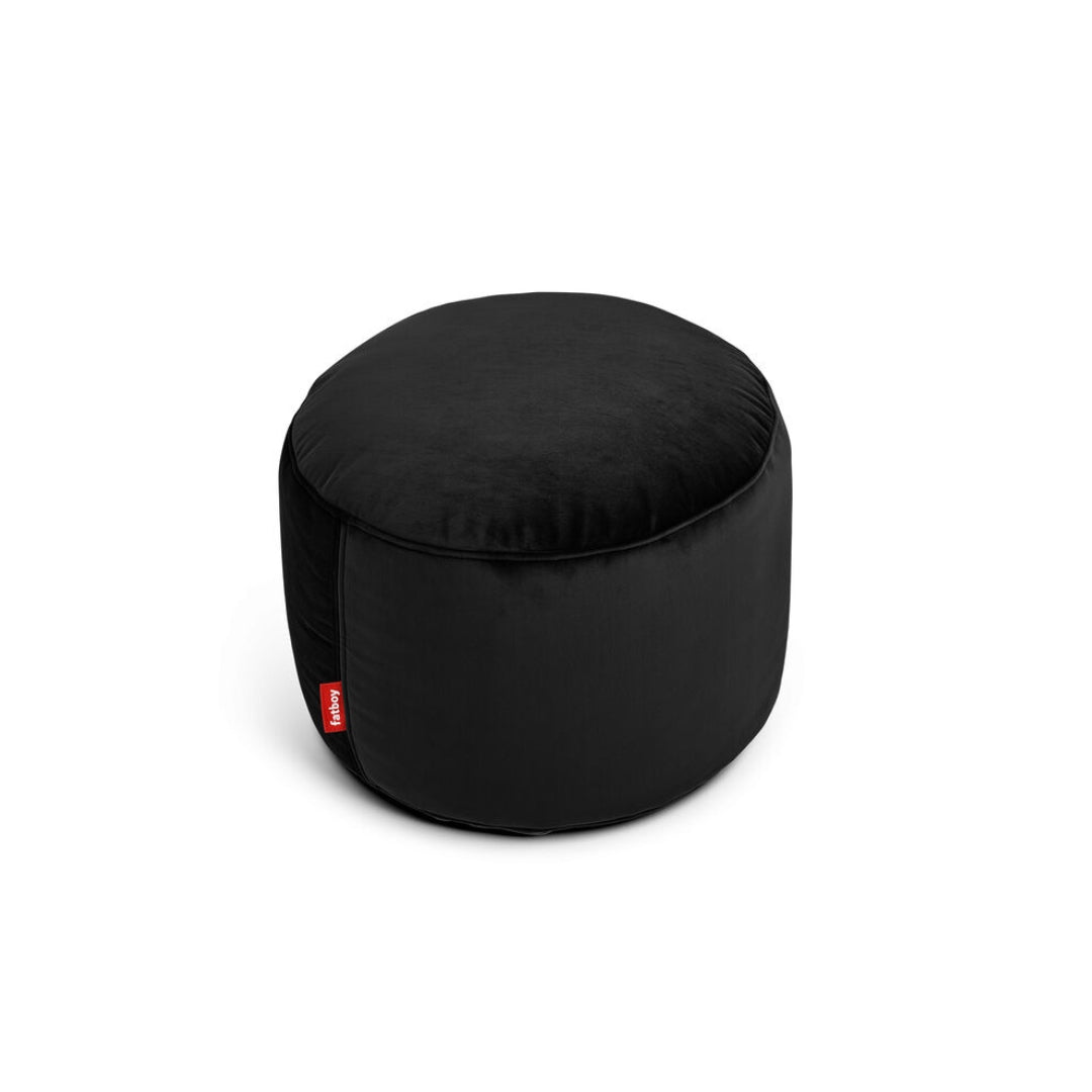 Compact Fatboy Point Velvet Pouf in sleek Black, made with durable velvet and ideal for stylish indoor lounging, available at Desert River Shop.
