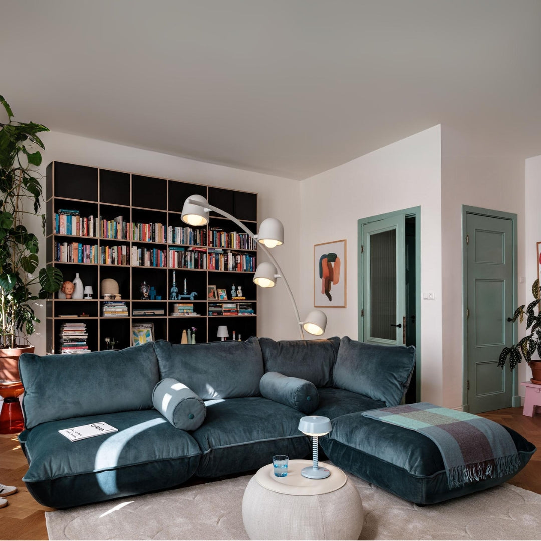 Fatboy Sumo Corner Sofa (Blue Velvet, Recycled) for Indoor Living Rooms