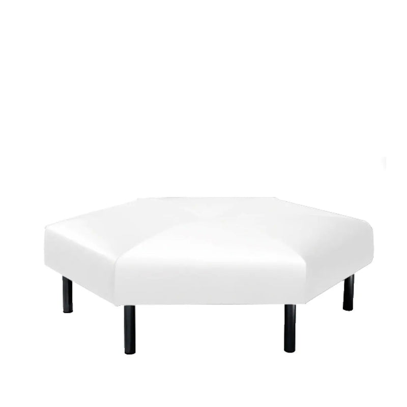 Hexagon ottoman pearl white leather Desert River Rentals