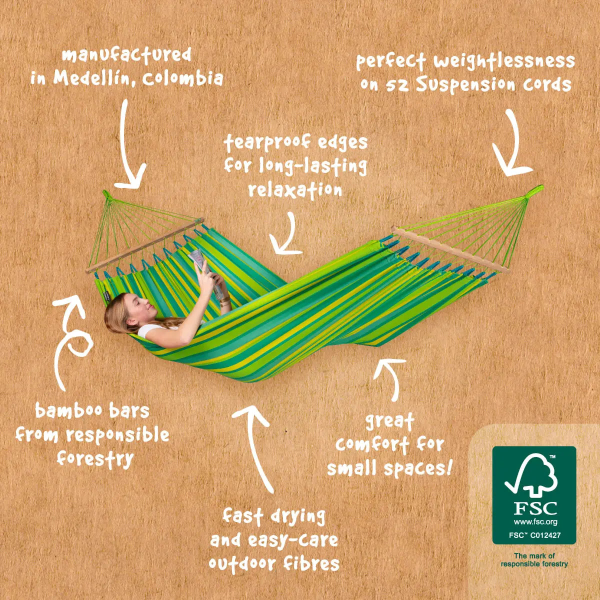 LA SIESTA Alisio spreader bar hammock for outdoor, single - DesertRiver.shop