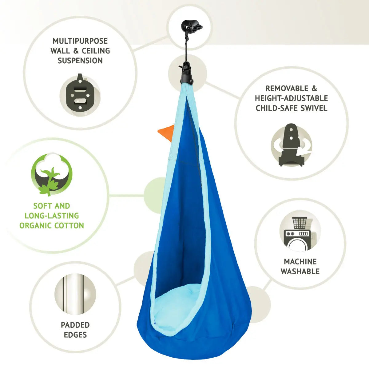 LA SIESTA Joki organic cotton kids hanging nest with suspension kit, indoor use - DesertRiver.shop