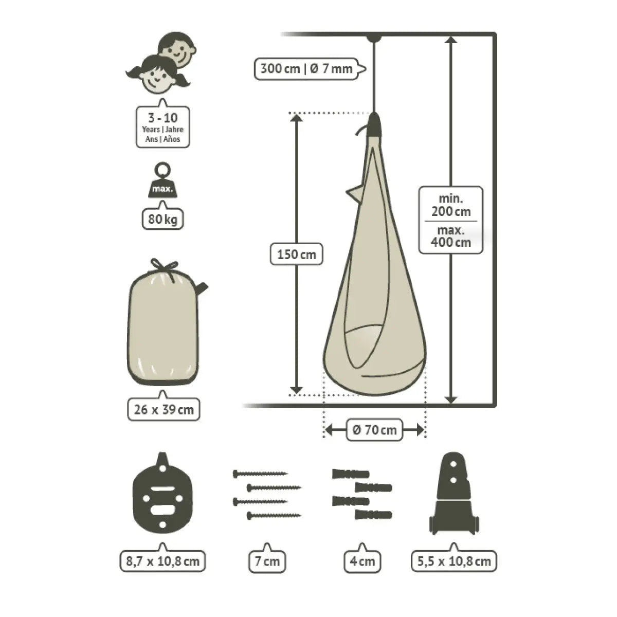 LA SIESTA Joki organic cotton kids hanging nest with suspension kit, indoor use - DesertRiver.shop