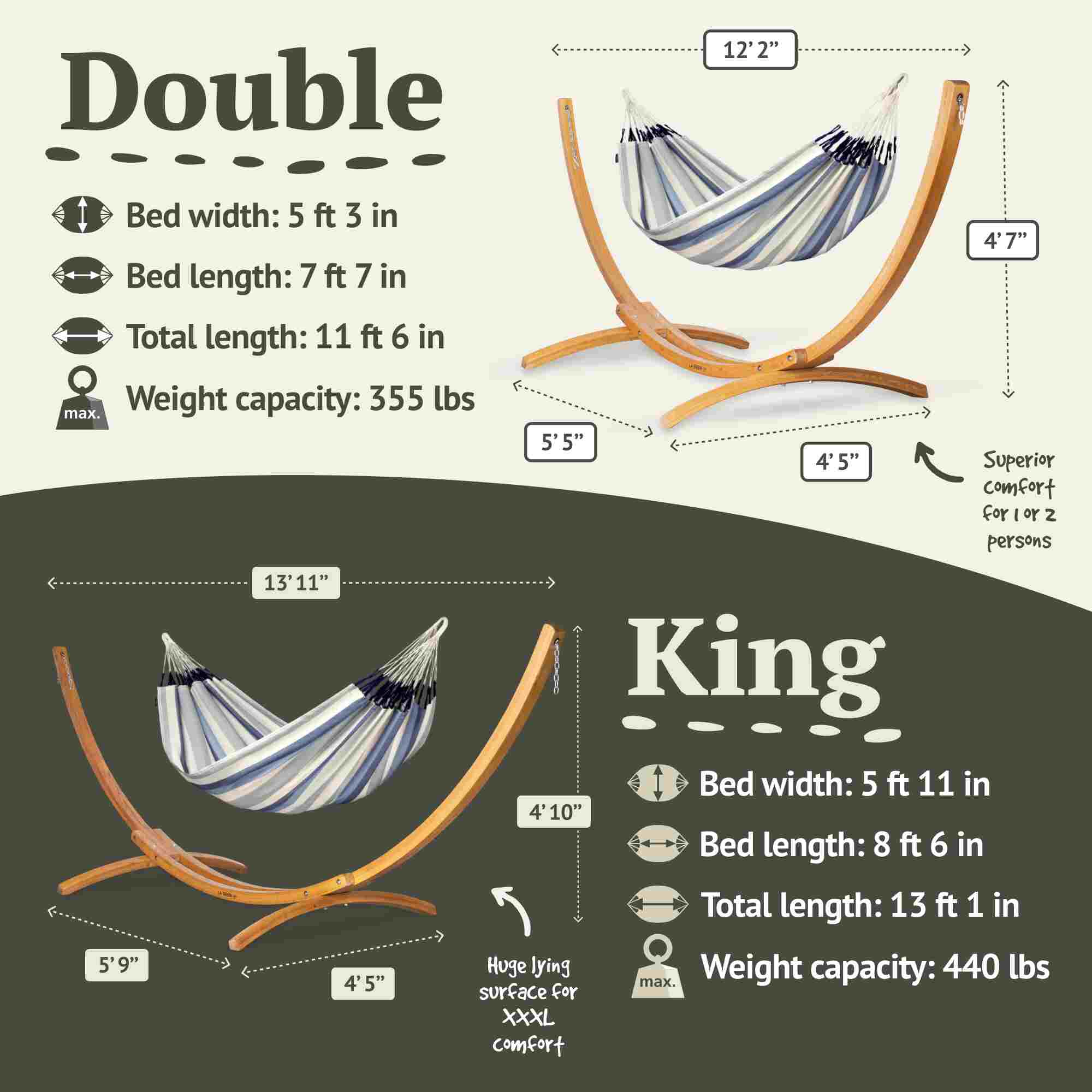 LA SIESTA Brisa classic swing hammock, double (160 cm width) - DesertRiver.shop