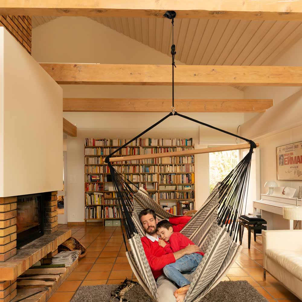 The Udine hammock chair and CasaMount suspension set is perfect for indoor or outdoor back-to–school relaxation.