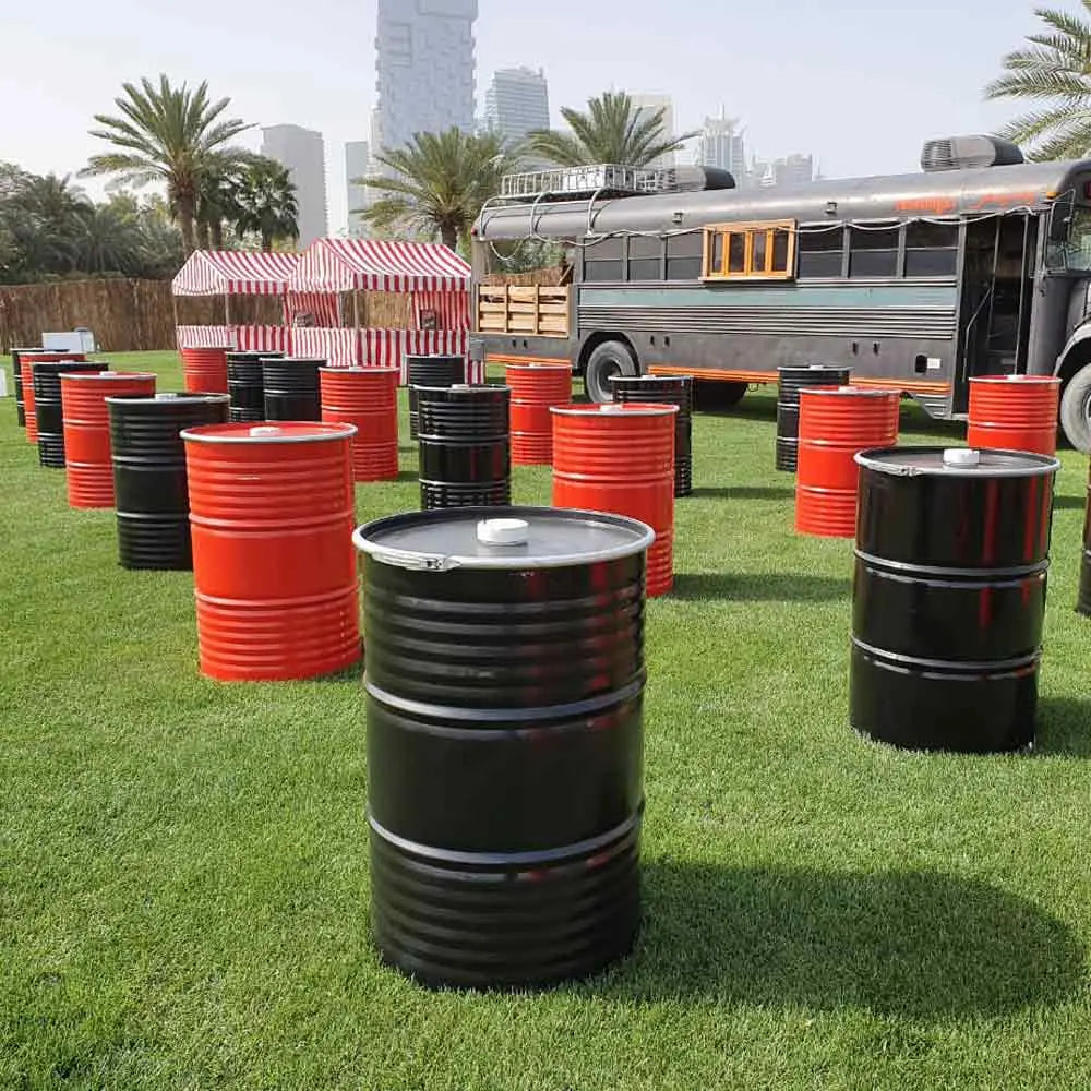 Oil drum table black Desert River Rentals