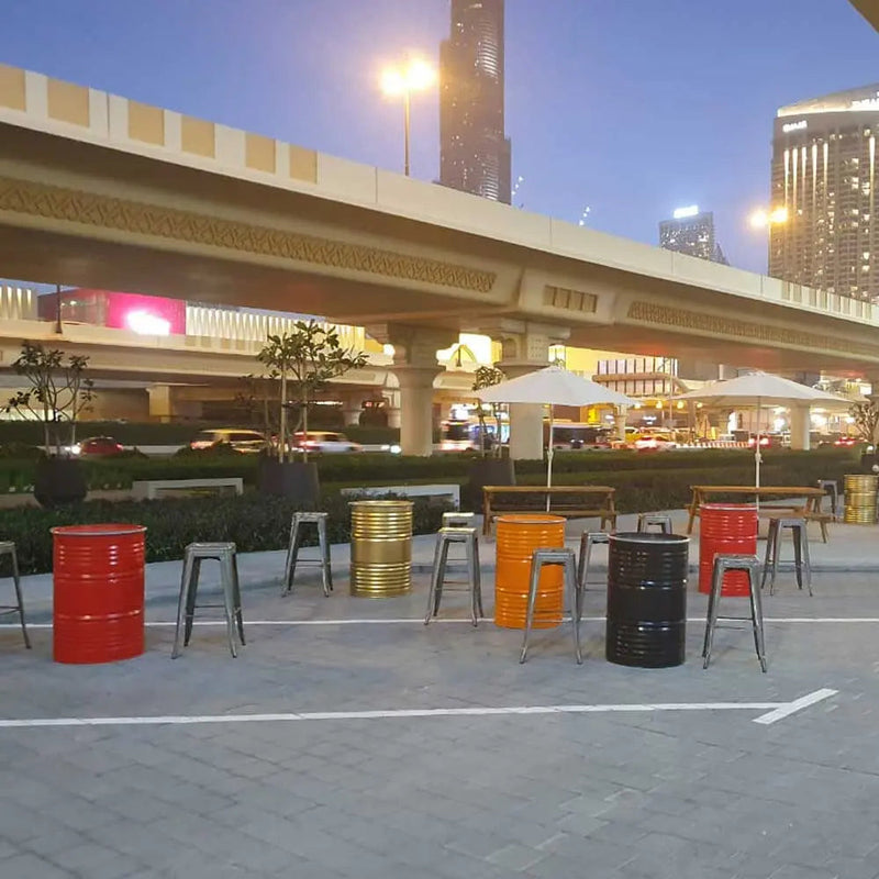Oil drum table black Desert River Rentals