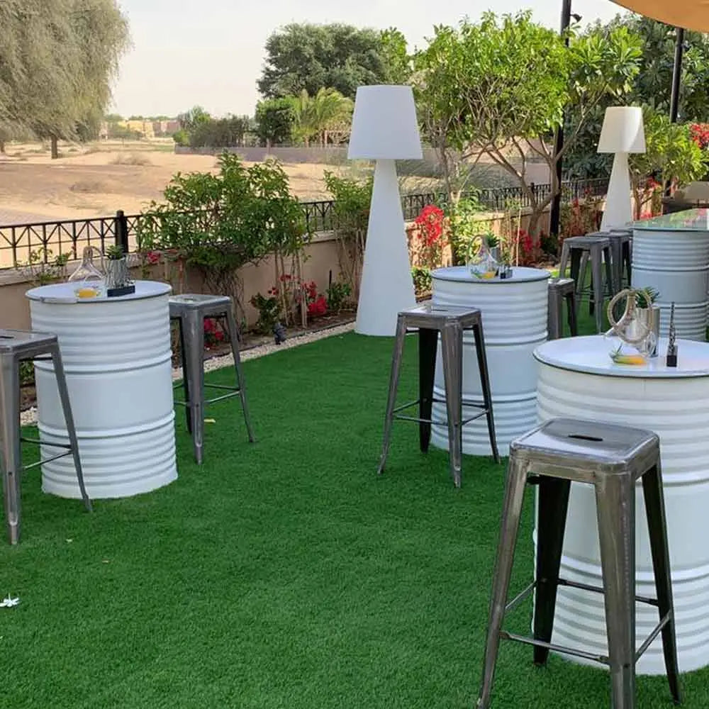 Oil drum table white Desert River Rentals