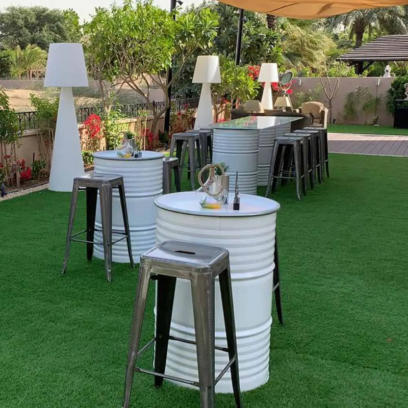 Oil drum table white Desert River Rentals