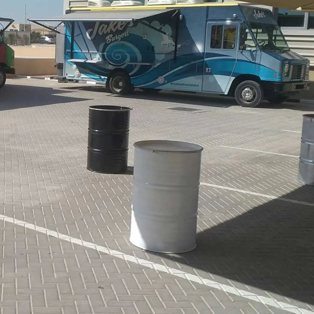 Oil drum table white Desert River Rentals