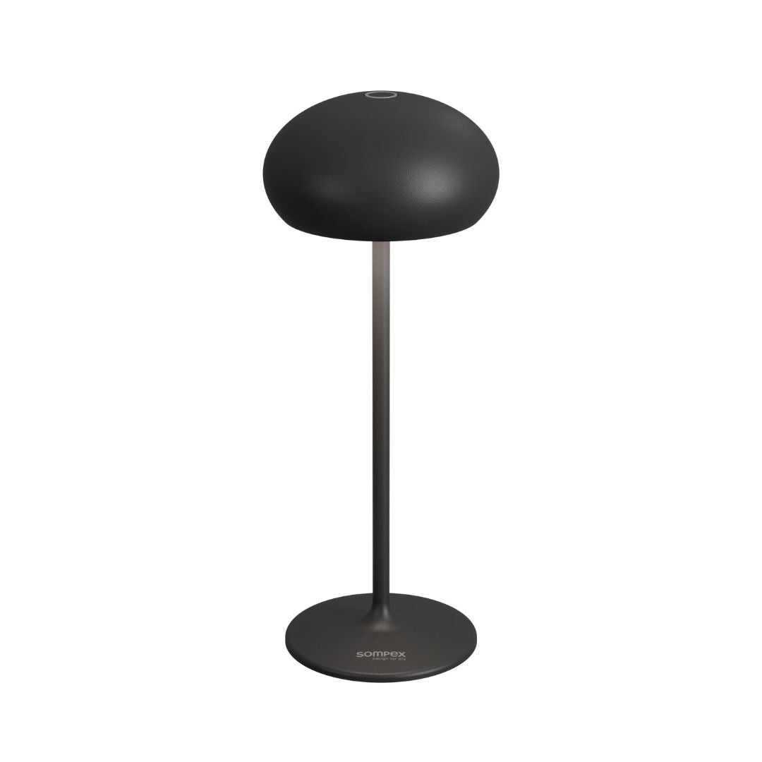 Matte black Sompex Pebble table lamp (H23 cm) with dome-shaped shade and slim stand for sleek, contemporary lighting by Table Lights.